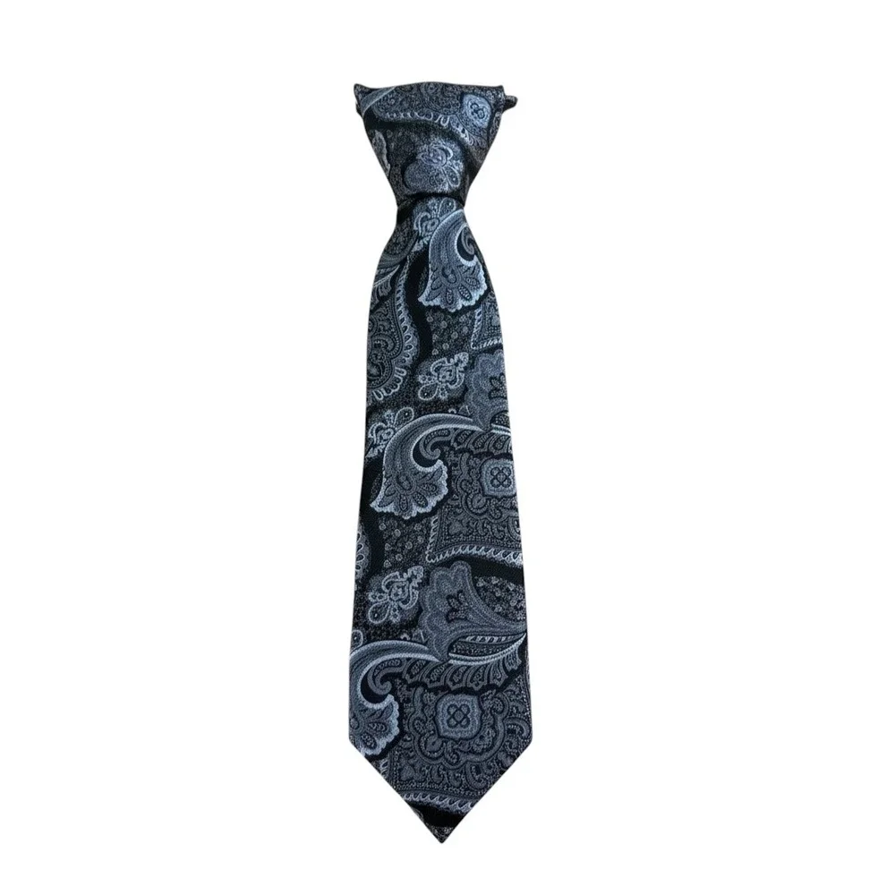 Mario Ferrari Mens Paisley Necktie Black White Grey Hand Made N9442PKG Tie